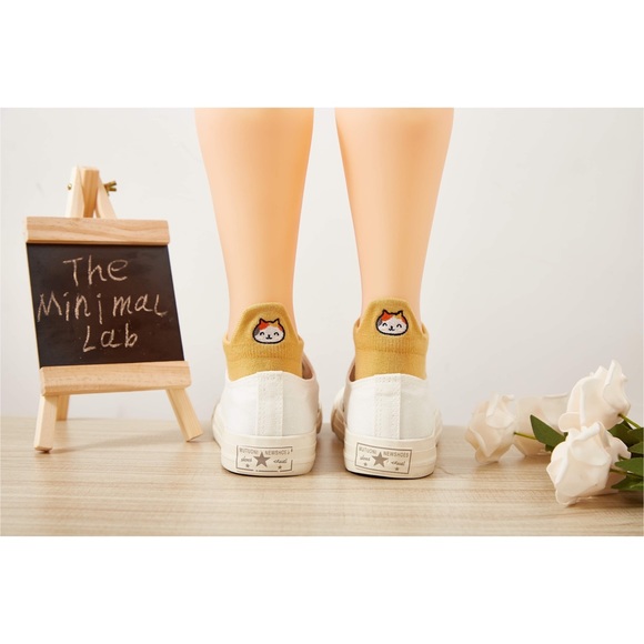 Cat Lover Gift Set Premium No Show High Ankle Cotton Socks Cute Cat Embroidery - Picture 6 of 12